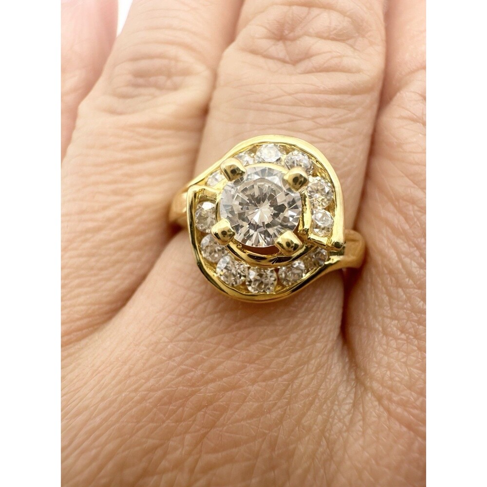 Vintage 14k Gold Plated Cubic Zirconia Cluster Ring Cocktail Size 6